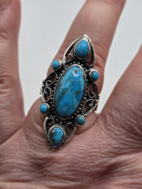 Echt zilveren ring met Turquoise maat 18