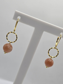 Echt zilveren oorbellen met roze maansteen goud plating