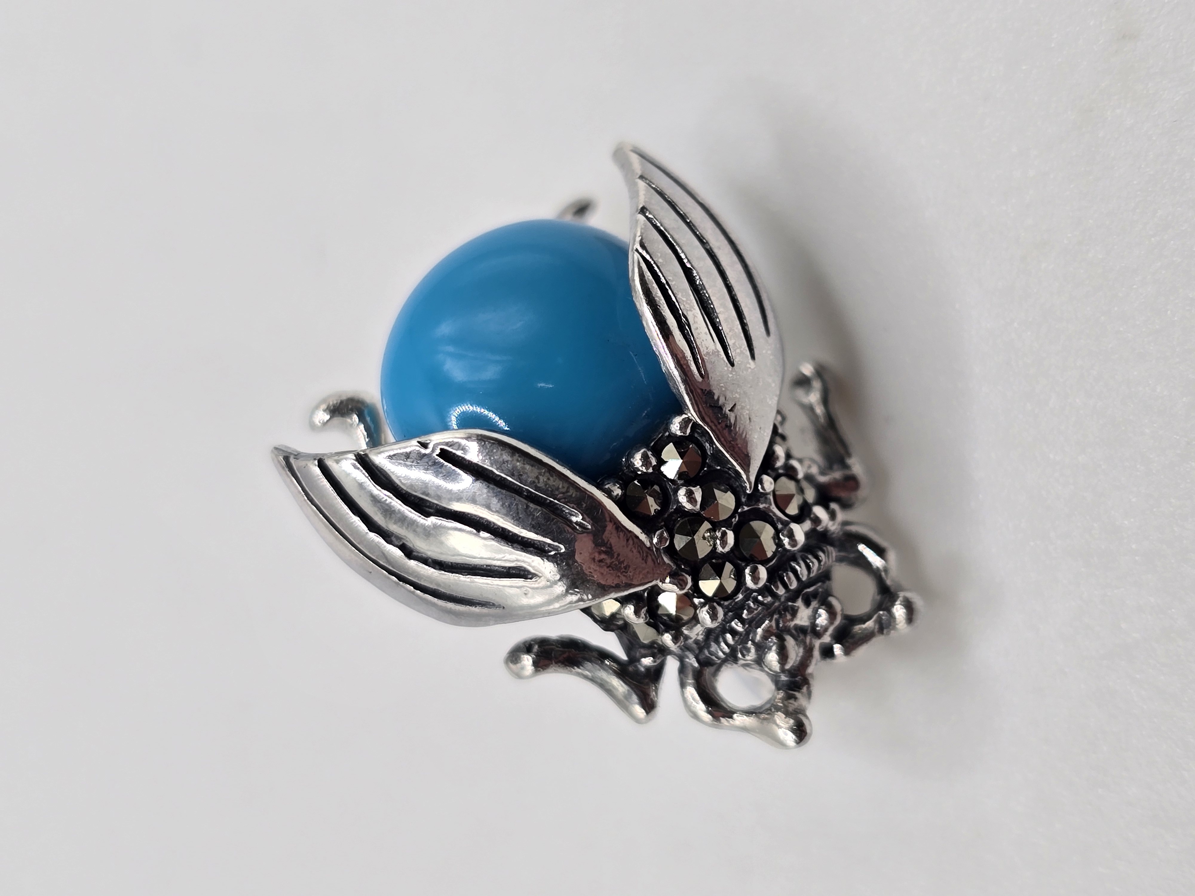 925 zilveren broche, met Marcasiet en Turkoois