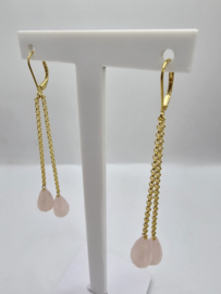 Echt zilveren oorbellen met rozenkwarts goud plating