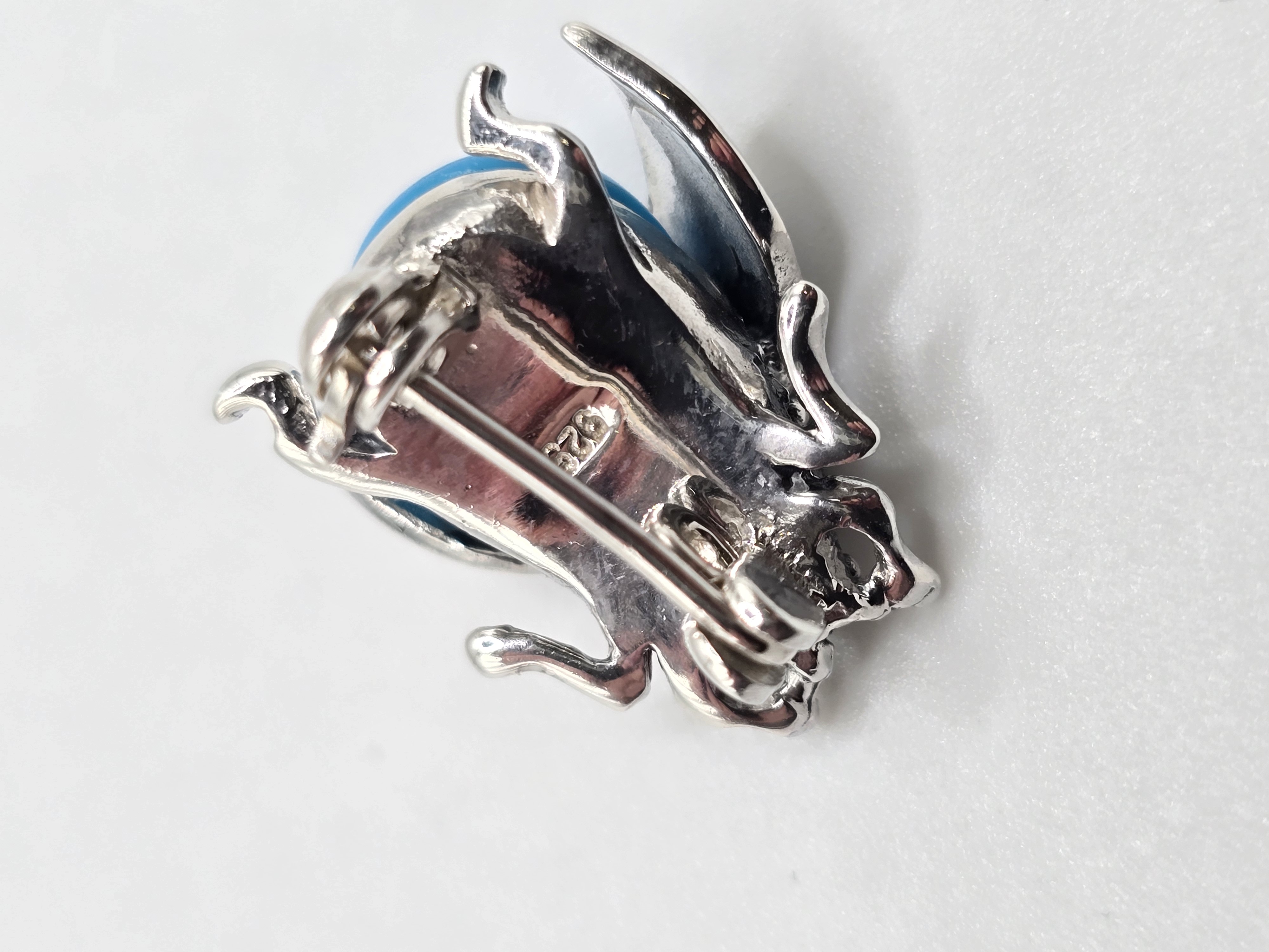 925 zilveren broche, met Marcasiet en Turkoois