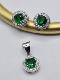 Echt zilveren set, zirkonia, silver/groen MDZ29