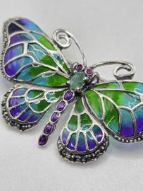 925 zilveren broche, met Robijn en smaragd