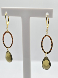 Echt zilveren oorbellen met smoky kwarts in goud plating