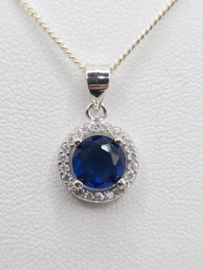 Zirkonia set, silver/blue. rond. MDZ1