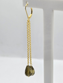 Echt zilveren oorbellen met smoky kwarts in goud plating