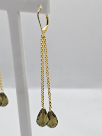 Echt zilveren oorbellen met smoky kwarts in goud plating