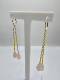 Echt zilveren oorbellen met rozenkwarts goud plating