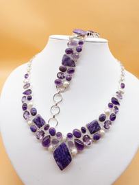 Schitterend 925 zilveren sieraden set, paars tinten.