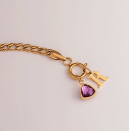Letter & birthstone bracelet Gold