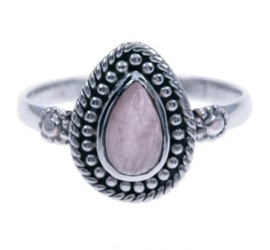 Echt zilveren ring met rozenkwarts maat 16