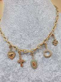 Stainless steel collier, ovaal  schakels bewerkt. 40 plus 7 cm.