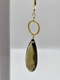 Echt zilveren oorbellen met smoky kwarts in goud plating
