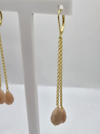 Echt zilveren oorbellen met roze maansteen goud plating
