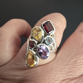Echt zilveren multi stone ring, maat 18.5