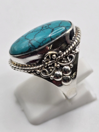 Echt zilveren ring met Turquoise maat 17