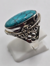 Echt zilveren ring met Turquoise maat 17