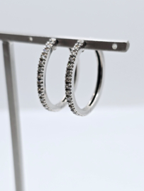 Echt zilveren Creolen met zilveren zirkonia 20 mm