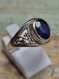 Echt zilveren ring met Saffier, maat 17
