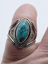 Echt zilveren ring met Turquoise maat 17
