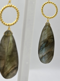 Echt zilveren oorbellen met Labradoriet goud plating