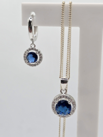 Zirkonia set, silver/blue. rond. MDZ1