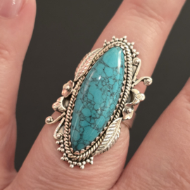 Schitterende echt zilveren ring met Turkoois. Maat 18