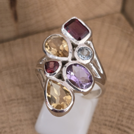 Echt zilveren multi stone ring, maat 18.5