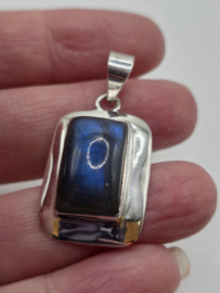 Echt zilveren ketting hanger met Labradoriet Rechthoek