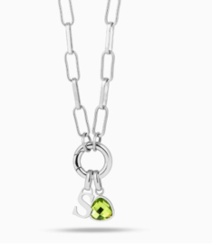 Letter & birthstone link chain Silver