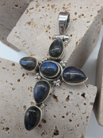 Echt zilveren ketting hanger met Labradoriet, kruis