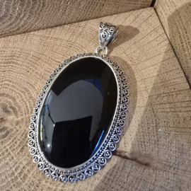 Prachtige zeer grote,  echt zilveren hanger met Onyx