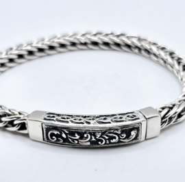 Echt zilveren zware schakelarmband, bijzondere sluiting 22 cm