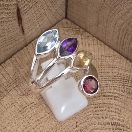 Echt zilveren multi stone ring, maat 19.5