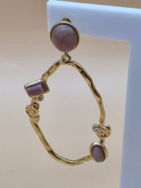 Hangende oorbellen - opengewerkte druppel en natuurlijke stenen