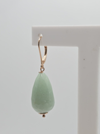 Echt zilveren oorbellen met groen jade rosé plating