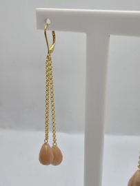 Echt zilveren oorbellen met roze maansteen goud plating