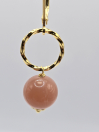 Echt zilveren oorbellen met roze maansteen goud plating