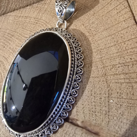 Prachtige zeer grote,  echt zilveren hanger met Onyx