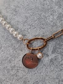 Ixxxi Moederdag collier chain/pearls met 2 Charms. Rosé