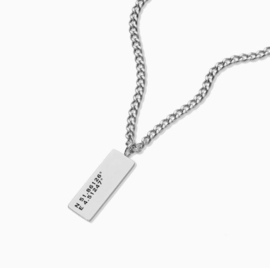 Rectangle tag necklace silver coördinaten gravure.