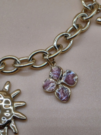 Armband met zon, klaver, hart, vogel, bloem, geglazuurd keramiek, hars