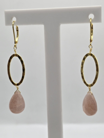 Echt zilveren oorbellen met roze maansteen goud plating