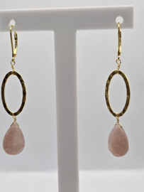Echt zilveren oorbellen met roze maansteen goud plating