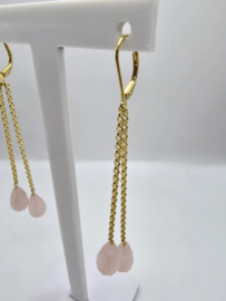 Echt zilveren oorbellen met rozenkwarts goud plating