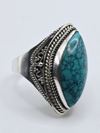 Echt zilveren ring met Turquoise maat 19