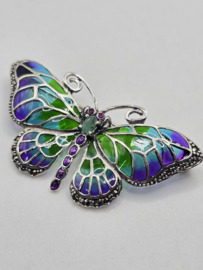 925 zilveren broche, met Robijn en smaragd