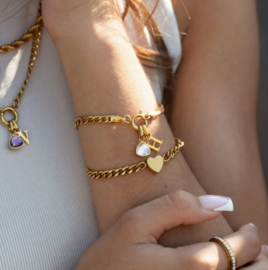 Letter & birthstone bracelet Gold