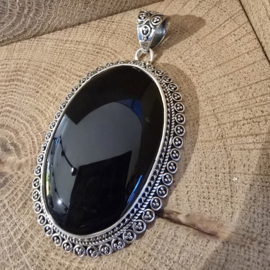 Prachtige zeer grote,  echt zilveren hanger met Onyx