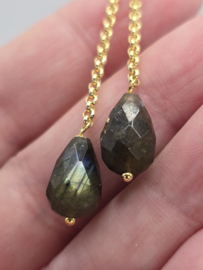 Echt zilveren oorbellen met Labradoriet goud plating